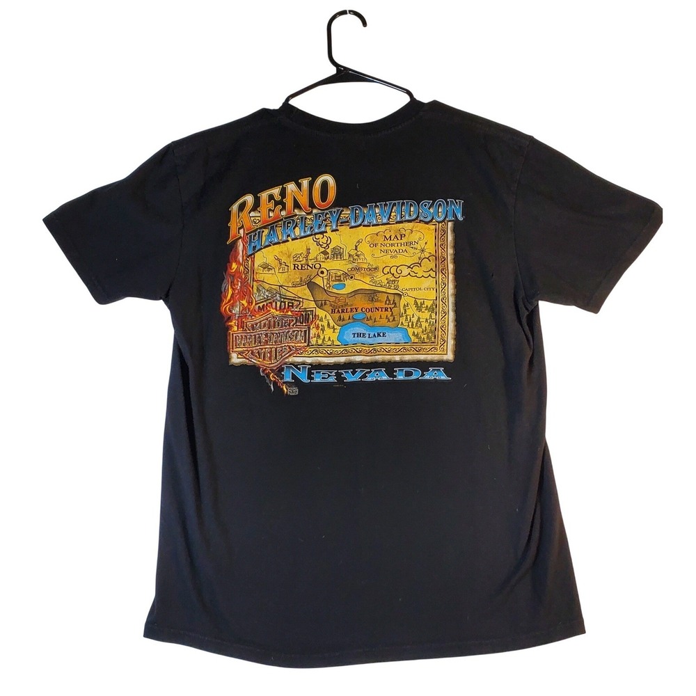 Harley Davidson Reno Nevada Map Graphic T Shirt Mens Large Black Cotton - Picture 6 of 7